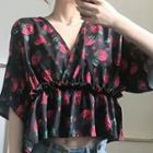 Strawberry Print Elbow-sleeve Chiffon Blouse