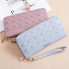 Crown Embroidered Faux Leather Long Wallet