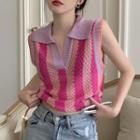 Sleeveless Striped Knit Top Pink - One Size