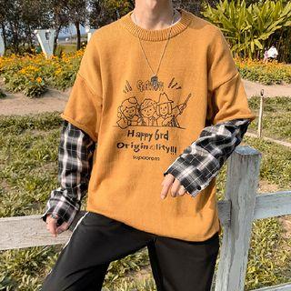 Mock Two-piece Printed Knit Top