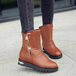 Embellished Hidden Wedge Faux Leather Short Boots