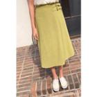 Buckled Linen Midi Wrap Skirt Olive Green - One Size
