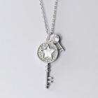 925 Sterling Silver Rhinestone Star Key Pendant Necklace