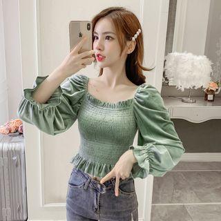 Plain Square-neck Bell-sleeve Shirt