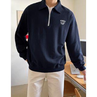 Half-placket Zipped Letter Print Sweatshirt