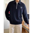 Half-placket Zipped Letter Print Sweatshirt