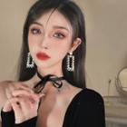 Checkerboard Rhinestone Drop Earring 1 Pair - Silver Stud - Check - Black & White - One Size