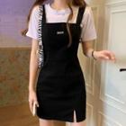 Short-sleeve Plain T-shirt / Spaghetti Strap Mini Sheath Dress