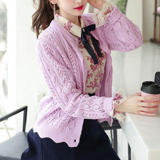 Scallop-hem Pointelle-knit Cardigan