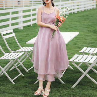 Spaghetti-strap Lace-up Midi Dress