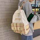 Plaid Panel Buckled Canvas Backpack