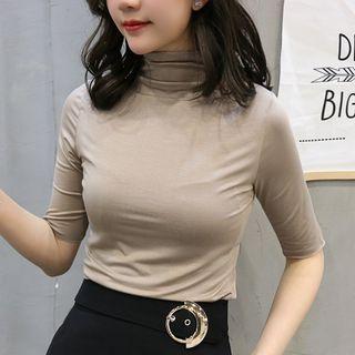 Plain Turtleneck Short Sleeve T-shirt