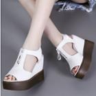 Faux Leather Peep Toe Cutout Platform Wedge Sandals