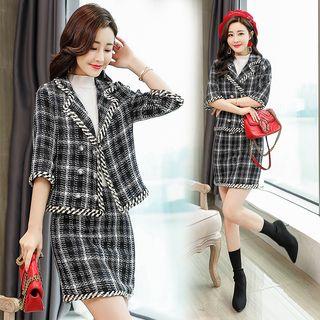 Set: Tweed Double Breasted Coat + Mini Skirt