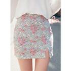 Slit-hem Floral Mini Skirt