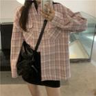 Plaid Shirt Jacket Plaid - Pink - One Size