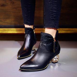 Genuine Leather Embellished Ankle Boots