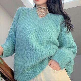 V-neck Sweater Sweater - Blue - One Size