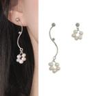 Non-matching 925 Sterling Silver Faux Pearl Dangle Earring 1 Pair - Asymmetric - Silver - One Size
