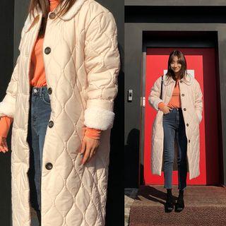 Fleece-lined Long Quilted Coat