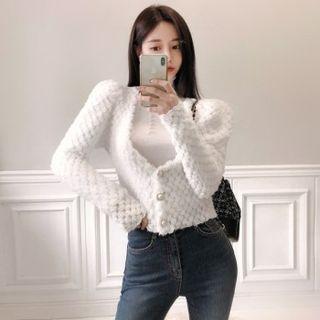 Plunge-neck Cropped Boucle Cardigan