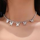 Butterfly Rhinestone Choker Choker - Silver - One Size