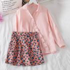 Plain Long-sleeve Blouse / Leopard Mini Skirt