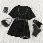 T-shirt With Chain / Pleated Mini A-line Skirt With Belt Bag And Garter
