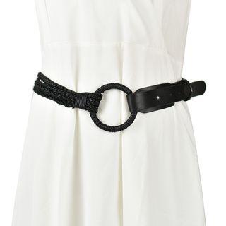 Woven Panel Faux Leather Hoop Belt