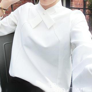 Faux Pearl Long-sleeve Blouse