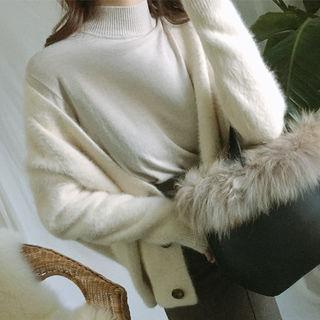 V-neck Furry Wool Blend Cardigan
