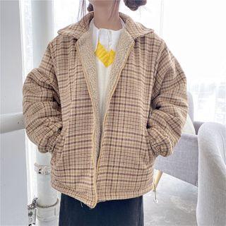 Reversible Plaid Zip Jacket Coffee - One Size