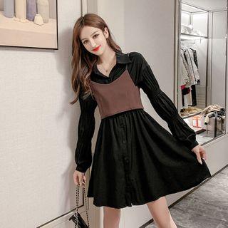 Set: Cropped Camisole Top + Mini A-line Shirtdress