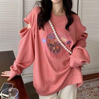 Heart Embroidered Cutout Sweatshirt