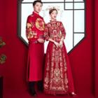 Couple Matching 3/4-sleeve Wedding Cheongsam / Headpiece / Set