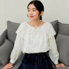 Long-sleeve Collared Top White - One Size