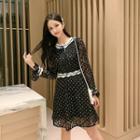 Long-sleeve Dotted Lace Mini A-line Dress