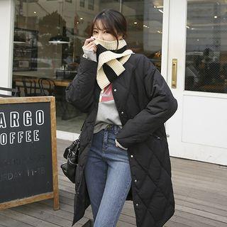 Set: Collarless Padded Coat + Knit Scarf