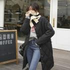 Set: Collarless Padded Coat + Knit Scarf