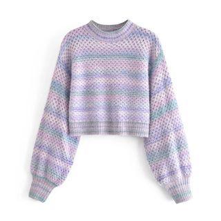 Puff Sleeve Striped Loose-fit Sweater
