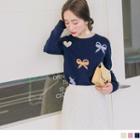Bow & Heart Embroidered Sweater