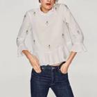 Long-sleeved Floral Embroidered Top