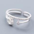 925 Sterling Silver Rhinestone Layered Open Ring S925 Silver - Silver - One Size