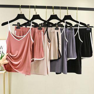 Set: Contrast Trim Camisole Top + Sweatshorts