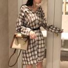 Plaid Long-sleeve Shirt Dress As Shown In Figure - One Size