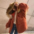 Furry Hood Padded Jacket Tangerine Red - One Size
