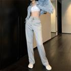 High-waist Cotton Wide Pants Gray - One Size