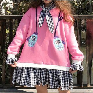 Gingham Panel Embroidered Mock Two Piece Dress Pink - One Size