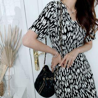 Pattern Crystal-pleat Dress Black - One Size