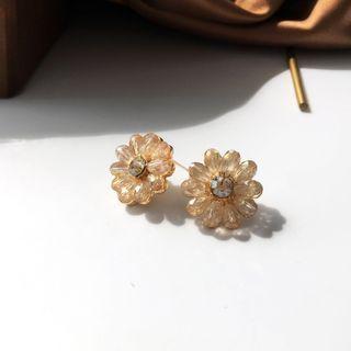 925 Sterling Silver Rhinestone Flower Stud Earrings Flower - One Size